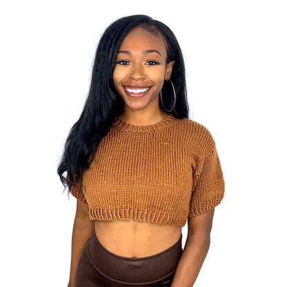 cropped knit sweater pattern sweet truffle tee front view